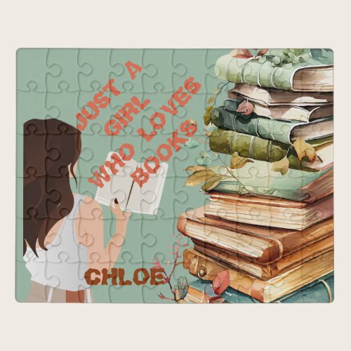Personalized Just a Girl Who Loves Books Jigsaw Puzzle