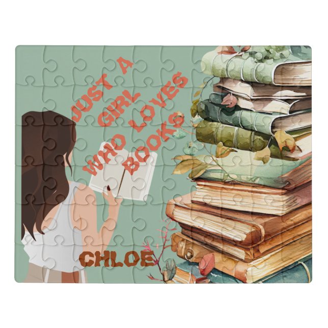 Personalized Just a Girl Who Loves Books Jigsaw Puzzle (Puzzle Horizontal)