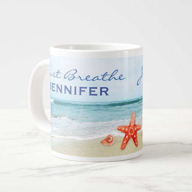 Personalized Just Breathe at the Beach Giant Coffee Mug (Front Left)