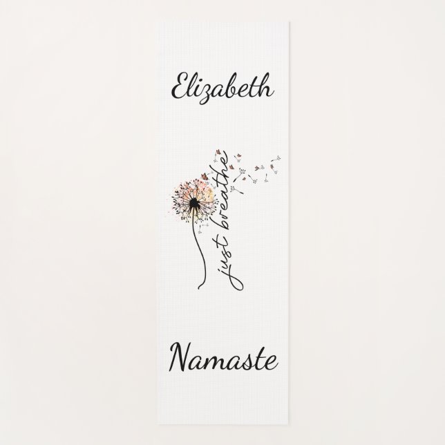 Personalized Just Breathe Dandelion Butterfly Yoga Mat (Front)