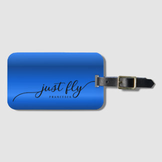 Personalized Just Fly Royal Blue Gradient Luggage Tag