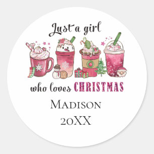 Personalized Just Girl Who Loves Christmas Trendy Classic Round Sticker