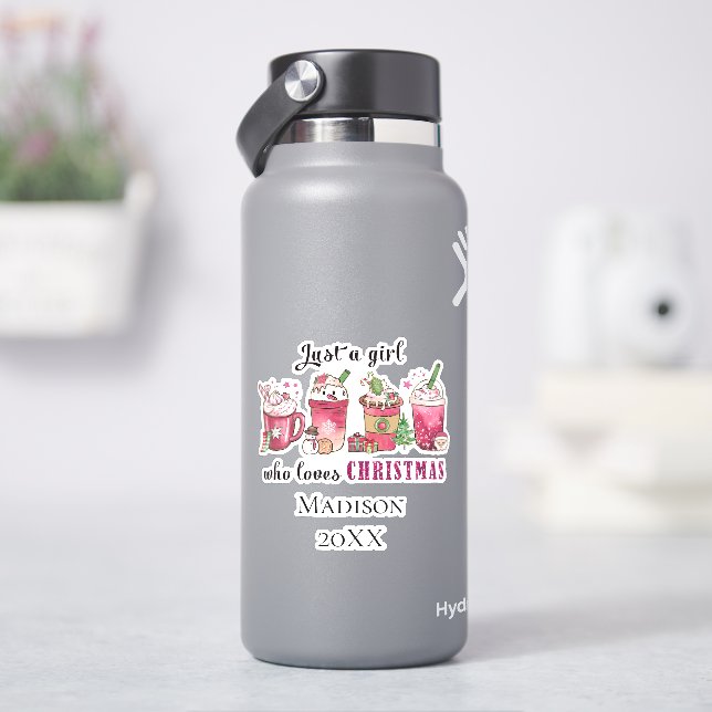 Personalized Just Girl Who Loves Christmas Trendy  Sticker (HydroFlask)