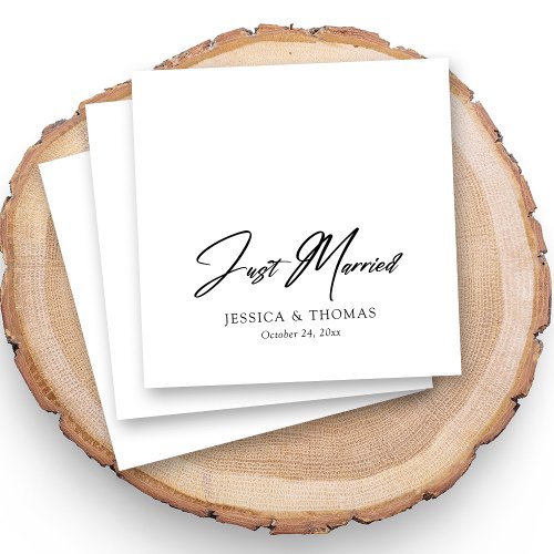 Personalized Just Married Black Hand_lettered Napkins