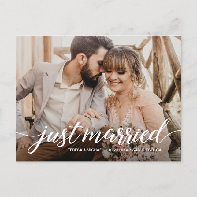 Personalized "Just Married" Elopement Photo Postca Postcard (Front)