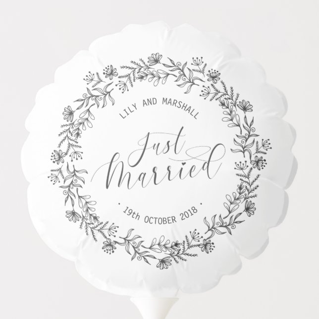 Personalized Just Married Floral | Balloon (Back)