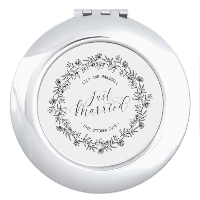 Personalized Just Married Floral | Compact Mirror (Front)