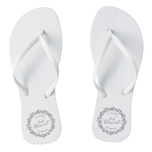 Personalized Just Married Floral   Flip Flops