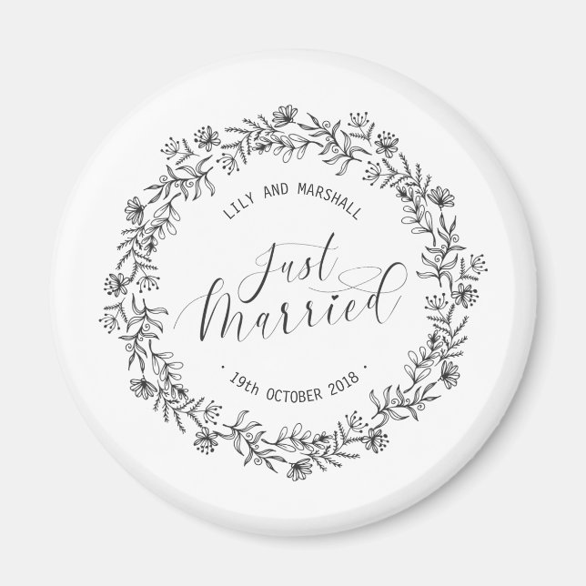 Personalized Just Married Floral | Fridge Magnet (Front)