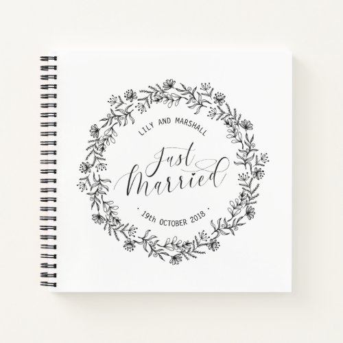 Personalized Just Married Floral  Guestbook Notebook