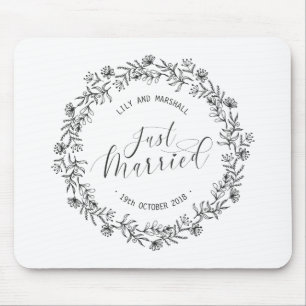Personalized Just Married Floral Mousepad