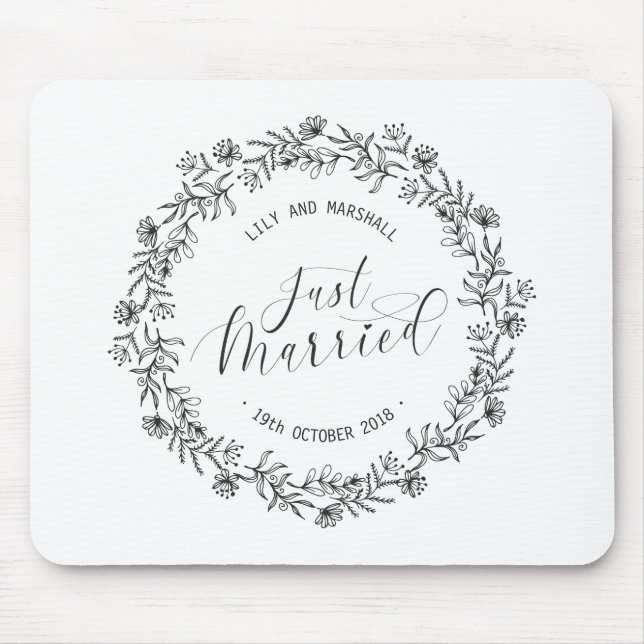 Personalized Just Married Floral | Mousepad (Front)