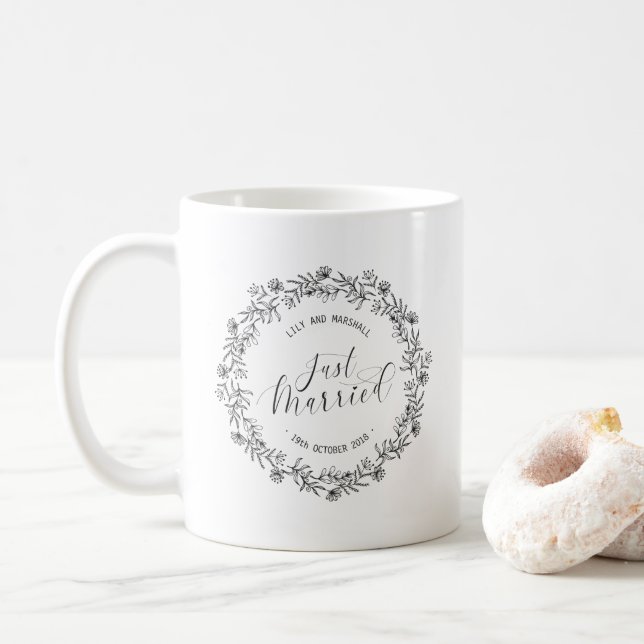 Personalized Just Married Floral | Mug (With Donut)