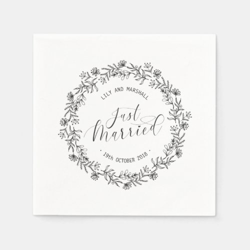 Personalized Just Married Floral  Paper Napkin