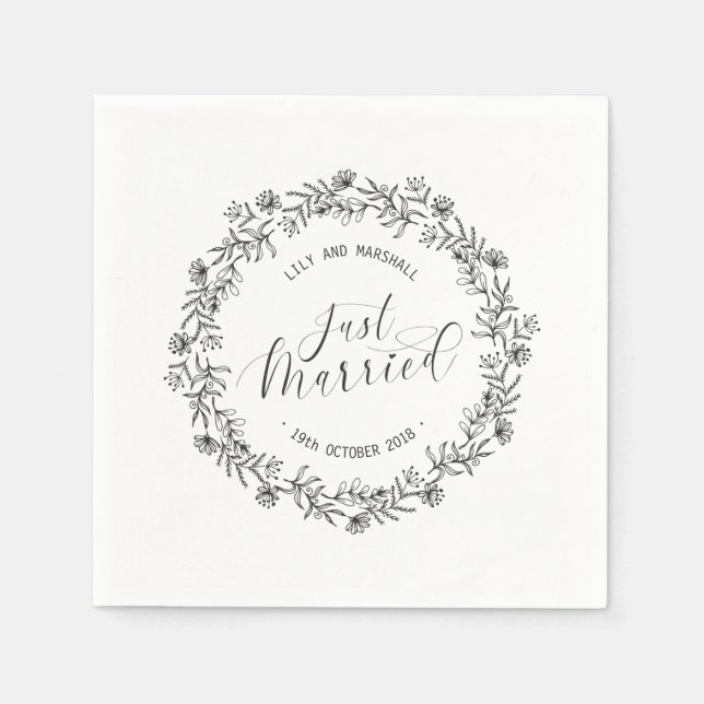 Personalized Just Married Floral | Paper Napkin (Front)