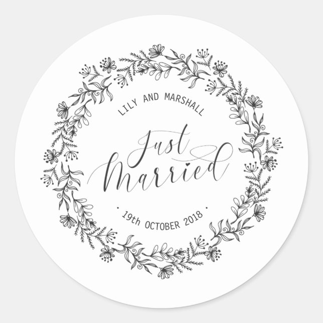 Personalized Just Married Floral | Sticker Seal (Front)