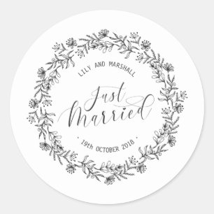 Personalized Just Married Floral Sticker Seal
