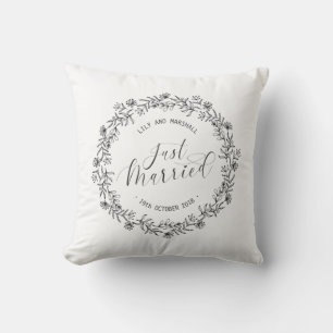 Personalized Just Married Floral Throw Pillow