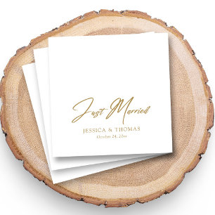 Personalized Just Married Gold Hand-lettered Napkins
