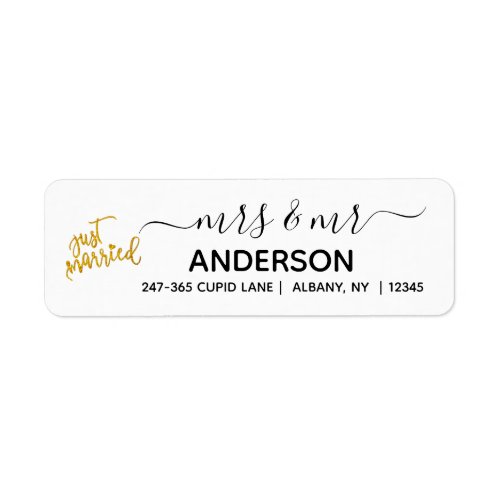 Personalized Just Married Gold Return Address Labe Label