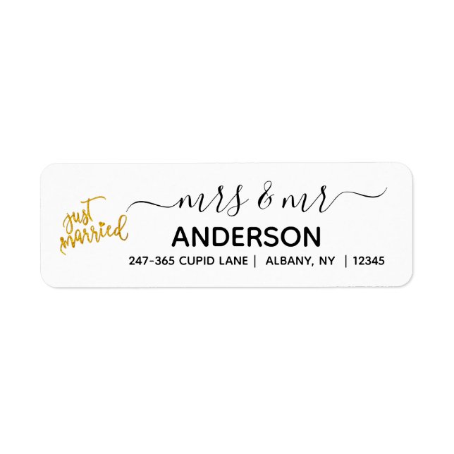 Personalized Just Married Gold Return Address Labe Label (Front)