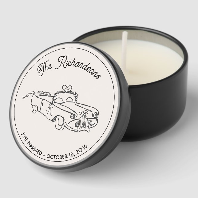 Personalized Just Married Initial Bride & Groom Mini Candle Favors (Corner)