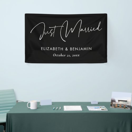 Personalized Just Married Wedding Car Black Banner