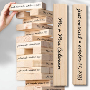 Personalized Just Married Wedding Date Jenga Tower