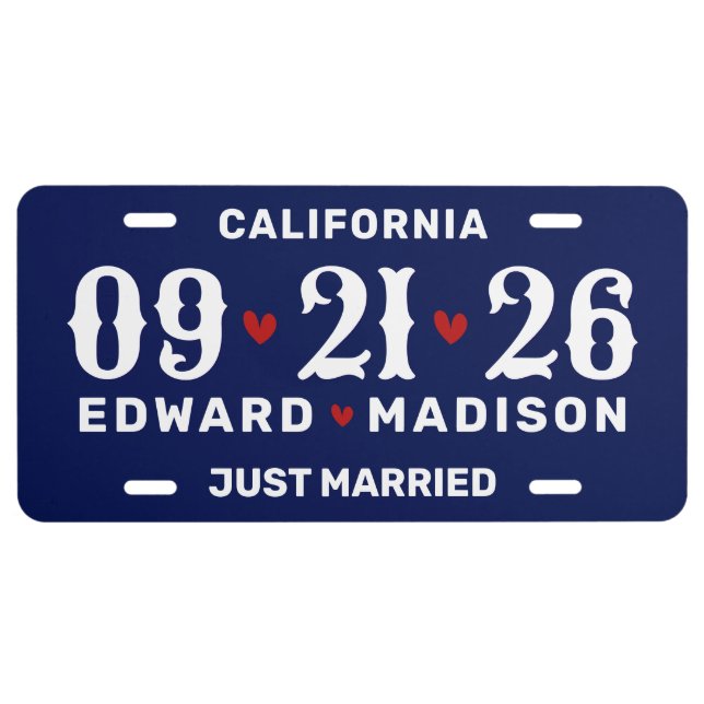 Personalized Just Married Wedding License Plate (Front)