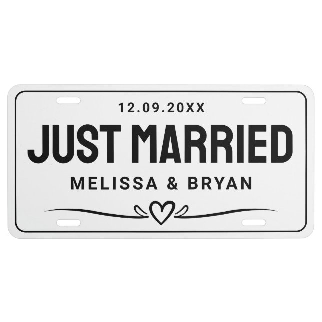 Personalized Just Married Wedding License Plate (Front)