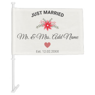 Personalized Just Married Wedding Themed Newlywed Car Flag
