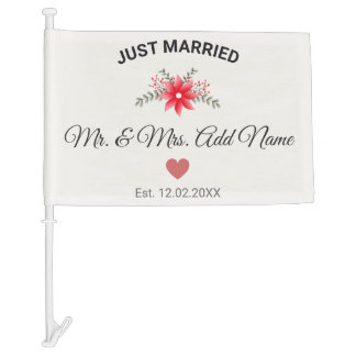 Personalized Just Married Wedding Themed Newlywed Car Flag