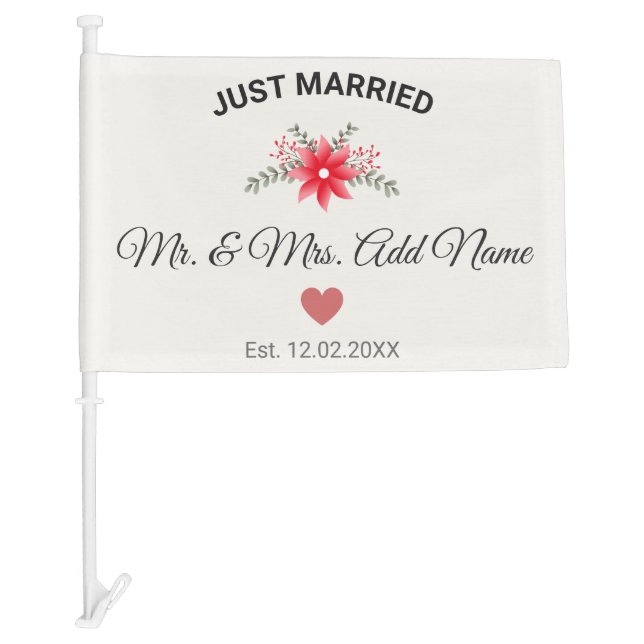 Personalized Just Married Wedding Themed Newlywed Car Flag (Front)