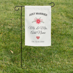 Personalized Just Married Wedding Themed Newlywed Garden Flag