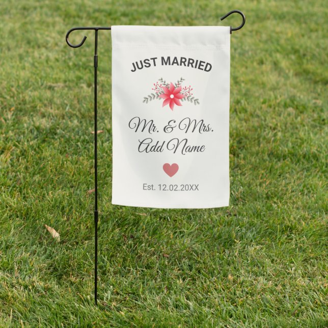 Personalized Just Married Wedding Themed Newlywed Garden Flag (In SItu)
