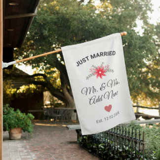 Personalized Just Married Wedding Themed Newlywed House Flag