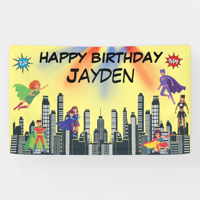 Personalized Justice Superhero Fab Colorful Flying Banner (Horizontal)