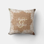 Personalized Jute Burlap And Lace Throw Pillow at Zazzle