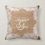 Personalized Jute Burlap and Lace Throw Pillow<br><div class="desc">Personalized Jute burlap and lace classic rustic style couple pillows. Great for couples and wedding gifts.</div>