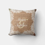 Personalized Jute Burlap And Lace Throw Pillow at Zazzle