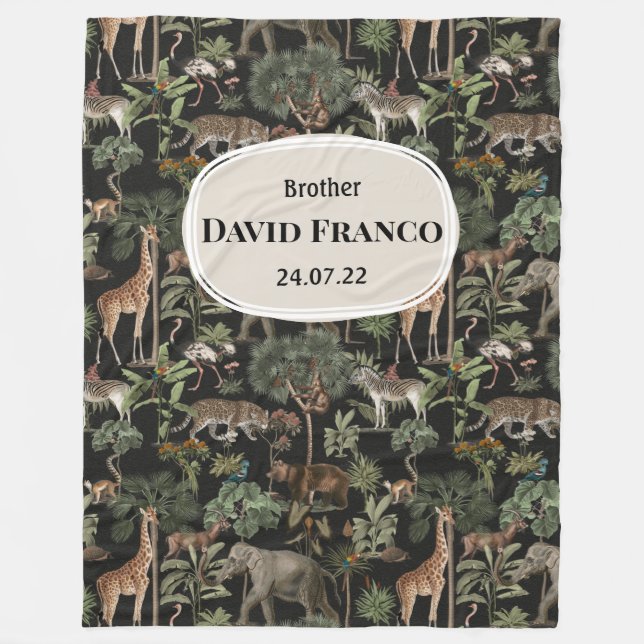 Personalized JW Baptism Gift for brothers - Jungle Fleece Blanket (Front)