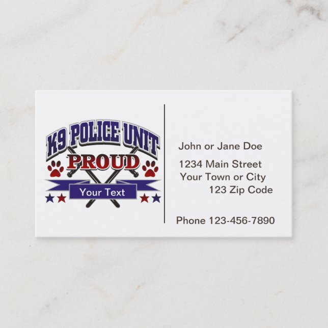 Personalized K9 Unit Proud Business Card (Front)