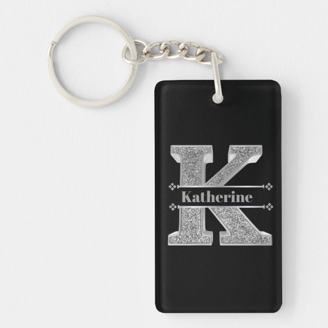 Personalized K Initial Silver Monogram Your Name   Keychain (Front)