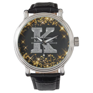 Personalized K Initial Silver Monogram Your Name Watch