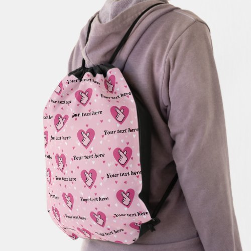 Personalized K_pop Finger Heart Black Pink Drawstring Bag