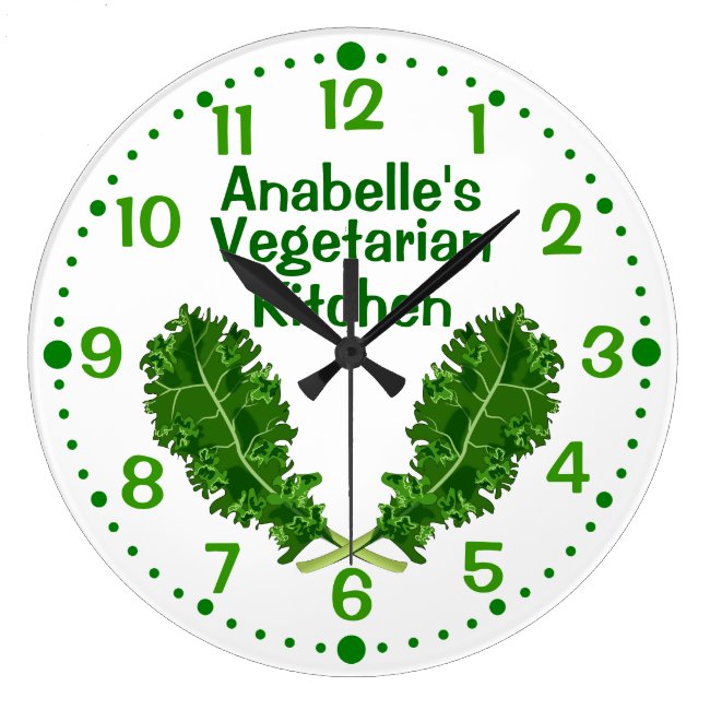 Personalized Kale Vegetarian Kitchen Clock w/ Mins