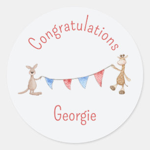 Personalized Kangaroo and Giraffe Congratulations Classic Round Sticker