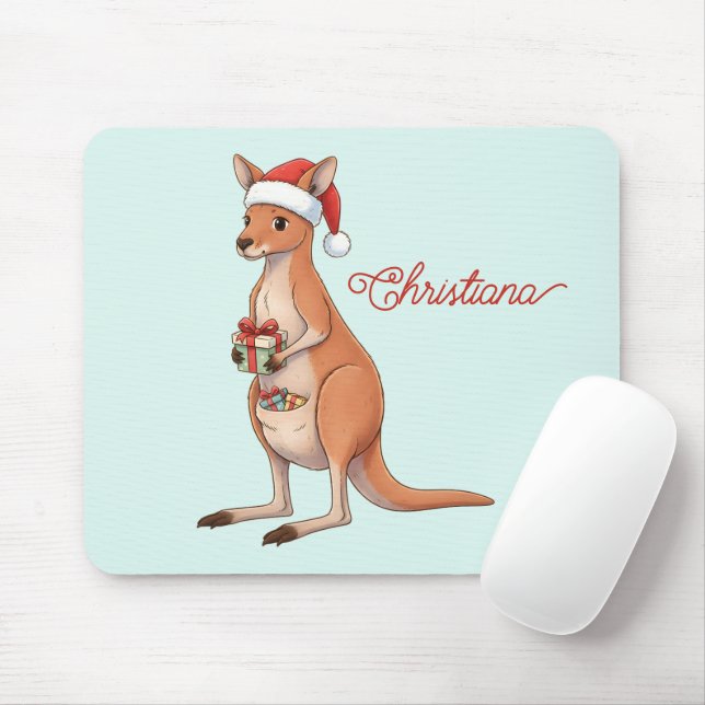Personalized Kangaroo With Santa Hat Christmas Mouse Pad (With Mouse)