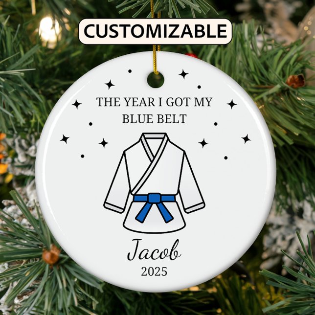 Personalized Karate Blue Belt, Taekwondo Outfit Ceramic Ornament (Creator Uploaded)