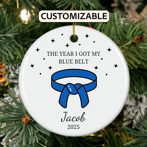 Personalized Karate Blue Belt, Taekwondo Outfit Ceramic Ornament